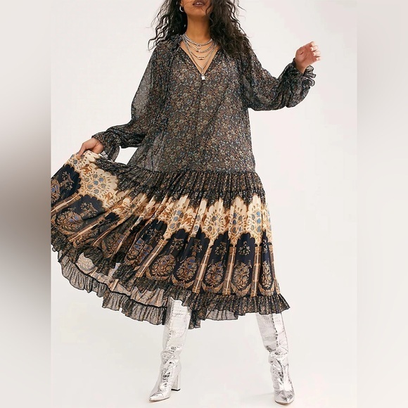 Free People Feeling Groovy Border Maxi Dress size L - Picture 1 of 16